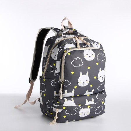 A backpack with a zipper, bag, cosmetic bag, gray color