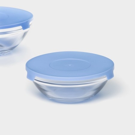 A set of glass salad bowls “Classic” with lids, 5 objects: 900/500/350/200/130 ml, blue color-2
