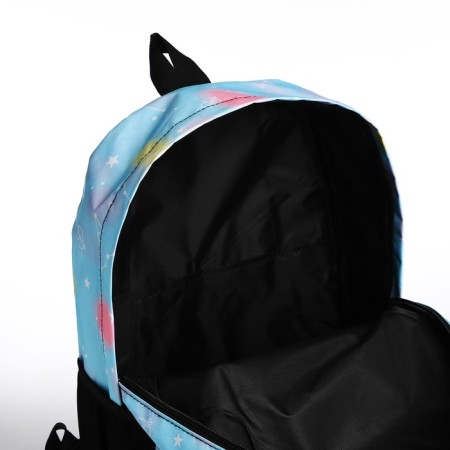 A backpack with a zipper, 3 outer pockets, blue color-5