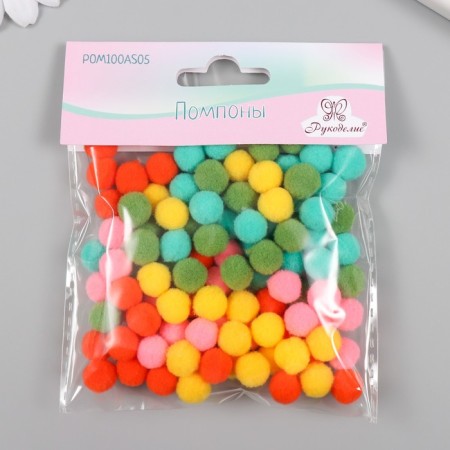 Pompons, 10 mm, 100 pcs/pack, 100% polyester, 5 colors in the assortment of 20 pcs-2