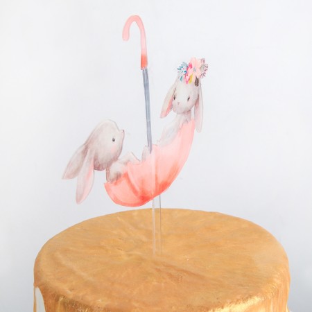 Topper for the Cake "Rabbits in the Umbrella"-1