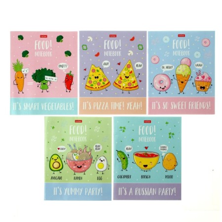 Notebook of 40 sheets in the Food Party cage, cover coated cardboard, block 65 g/m2, fields, mix