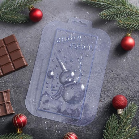 The form for chocolate and sweets is plastic “Happy New Year. Snowman ", 17 × 8.5 cm, transparent color-1