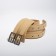 Women's belt, width 6.8 cm, metal buckle, eyelets, beige color