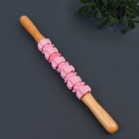 Massage "Skating", universal, 37.5 × 4 cm, wooden, 11 wheels, pink color-1