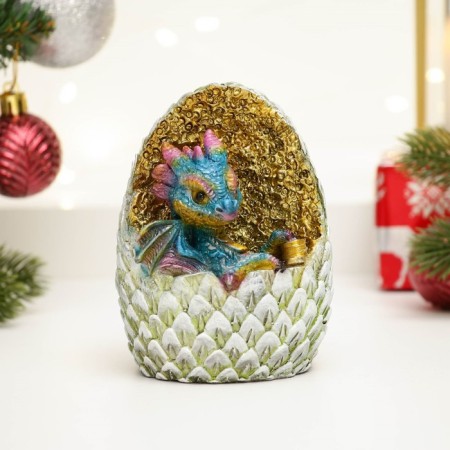Piggy bank "Dragon in an egg with coins" Blue, 9x9x10.5cm