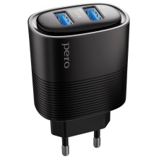 Сетевое зарядное устройство PERO TC08 AUTO MAX, 2 USB, 3.4 А, черное