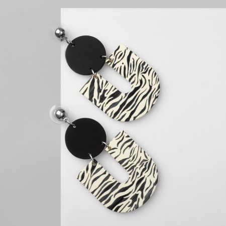 Earrings "Geometry" zebra, black and white color in silver-1