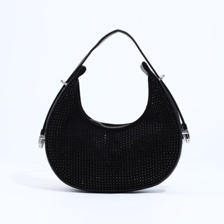 Bag-baget with zipper, black/black rhinestones