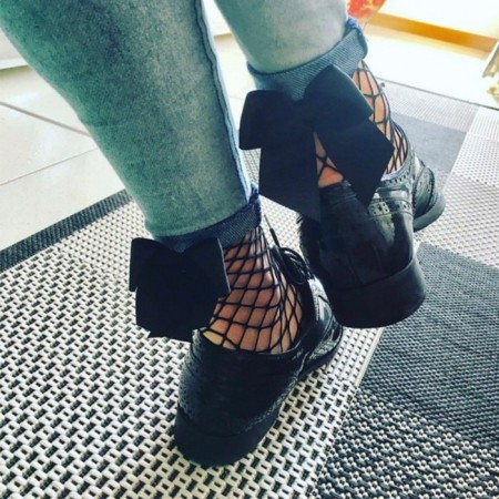 Erotic linen, socks in a large grid, with a bow, size OS, black-3