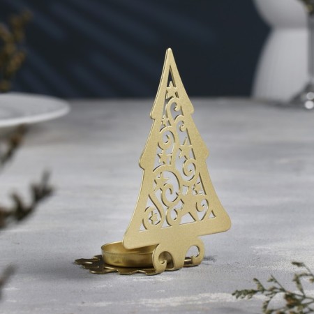Climb "Christmas tree with stars" metal for one candle, 6.6x10x13 cm, golden-2