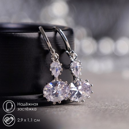 Earrings with Big Diamond rhinestones two crystals, white color in silver