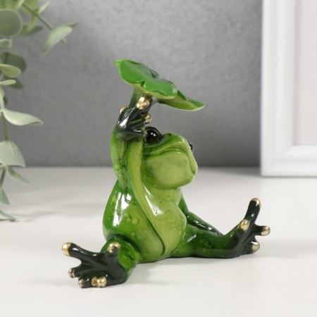 Souvenir Polystone Lak "The Frog is sitting under the leaf" 8.8x5x8.5 cm-1