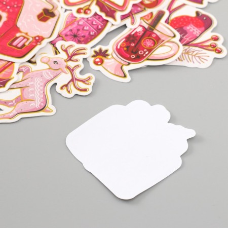 Stickers for creativity "New Year in pink shades" embossing gold set 48 pcs 9x7x0.8 cm 10177-4