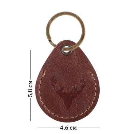 Leather keychain for a car key, label, drop, genuine leather, brown, deer-3