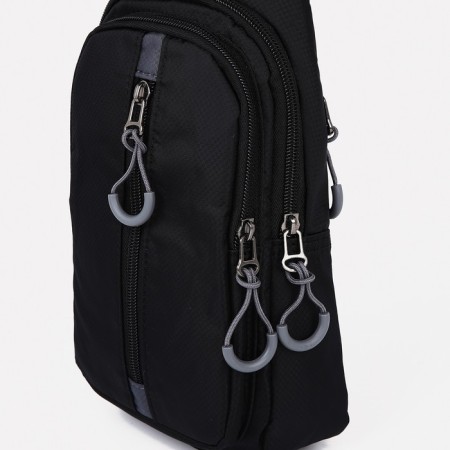 Male sling bag from textiles, headphone opening, black color-4