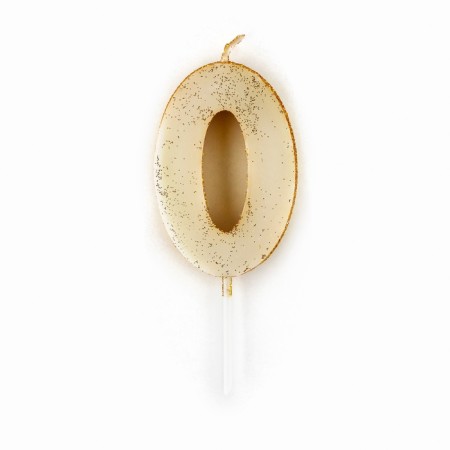 A candle for a cake, a number, shiny “0”, gold, 4 x 10 cm.-3