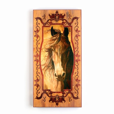 Wooden backgammon large, with checkers "Horse-21", board game, 60 x 60 cm