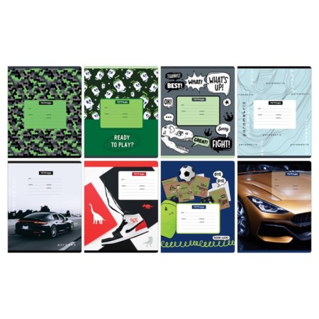 Notebook of 12 sheets in the "Boys" line, covered cardboard, offset block 65 g/m2, mix