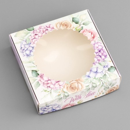Box a gift team with a window, packaging, "with love", 11.5 x 11.5 x 3 cm-2