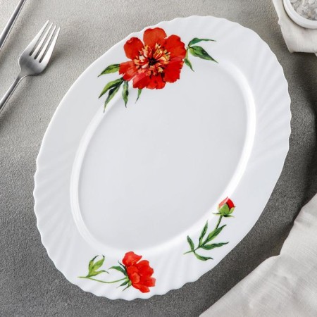 Serving shade "velvet rose", oval, 30 × 22 cm, glass ceramic, white color