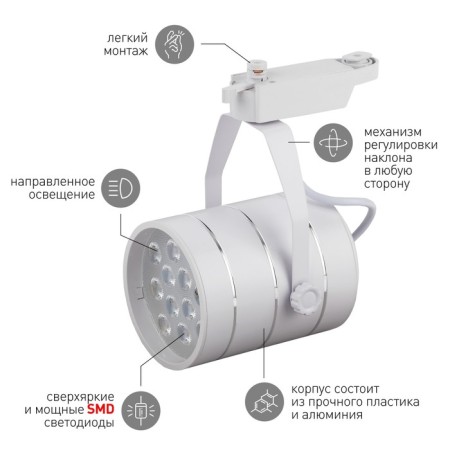 Single -phase track lamp TR3 - 12 WH 12W white SMD-3