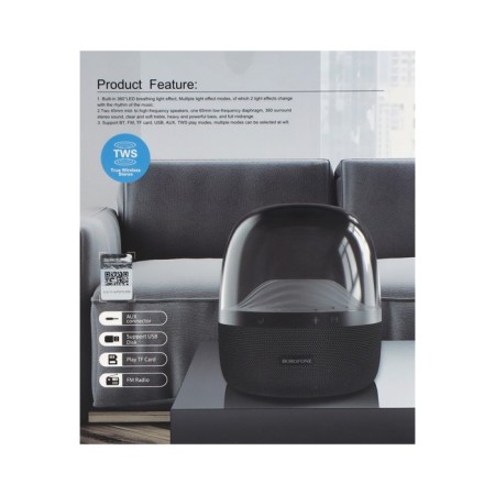 Portable column Borofone BP8 GLAZED, 10 W, BT5.0, AUX, Microsd, USB, 2000 mAh, black-6