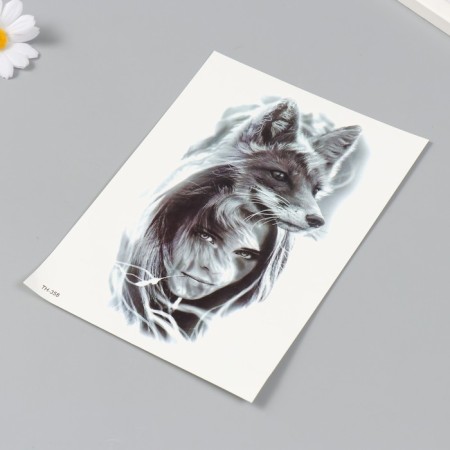Tattoo on the body Black "Girl and Fox" 14.8x21 cm-1