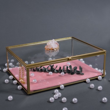 Organizer for storage "Crystal", with a lid, glass, 1 section, 20 × 16.8 × 9 cm, the color is transparent/copper/pink-2