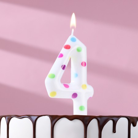 A candle in a cake for a birthday "Confetti", the number "4", a giant, 9 cm