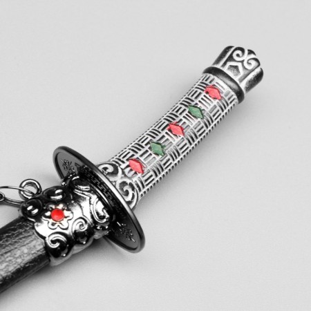 Souvenir weapon "Katana on the stand", black scabbard with red rhombuses, 20cm-4