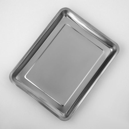 Stainless steel tray, 44.5 × 35.5 cm, thickness 1 mm, silver color-4