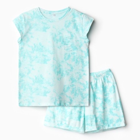 Homemade female set (T -shirt/shorts), turquoise marble color, size 48-5