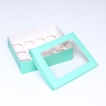 Packaging for 12 cupcakes with a window, green, 32.5 x 25.5 x 10 cm-3