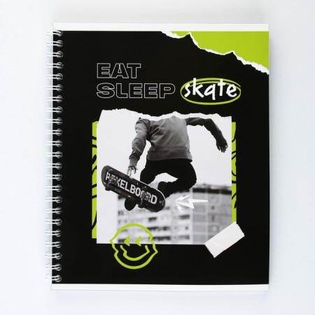 Notebook in a cage, 96 sheets A5 on a spiral, “September 1: skateboard”, cover coated cardboard 230 gr., Inner block No. 2, whiteness 80%,