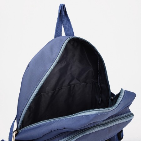 A backpack with a zipper, 3 outer pockets, blue color-4