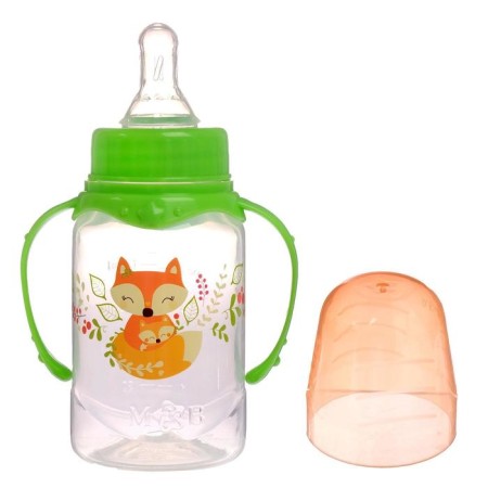 A bottle of feeding "Fox Sonya", a classic throat, with handles, 150 ml, from 0 months, color green-2