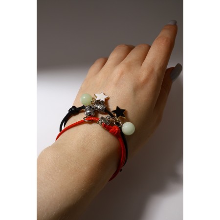Bracelets "Demetrons" on a magnet, balls with a star, black-red color, 6 cm-1