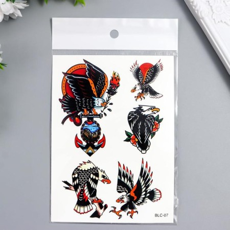Tattoo on the body color "hawk/weapon" mix 15x11 cm-3