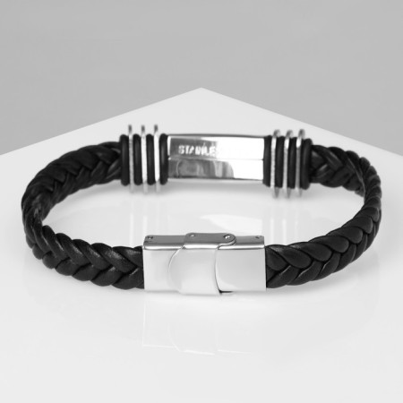 Bracelet Unisex "Style" rectangle with a pigtail, black color with silver, 22 cm-2