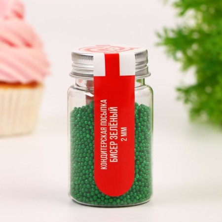 New Year. Sprinking confectionery "green beads", 2 mm, 50 g-1