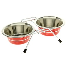 Set: Double color bowl with a strip on the stand VM-3000 (G), 2*360 ml