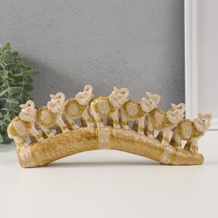 Polystone souvenir "Seven white elephants in golden blankets on a carved tusk" 11x3.5x28.5 cm-6