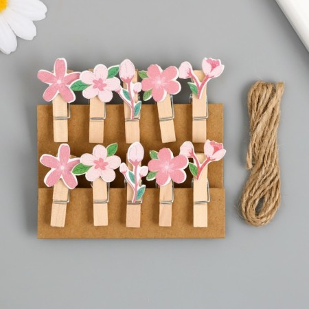 Decor for creativity wood "clothespin. Pink flowers" set 10 pcs 4x2.4x1.2 cm-3