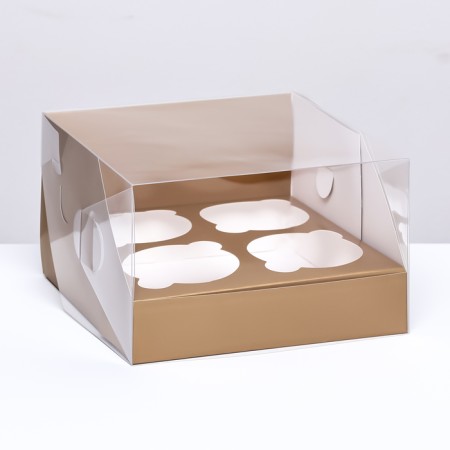 Confectionery folding box for 4 cupcakes 16 x 16 x 10, gold