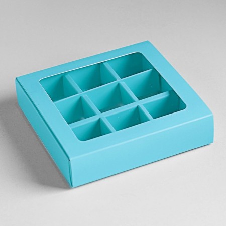 Box for 9 sweets with a shell, blue, 13.7 x 13.7 x 3.5 cm-2