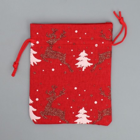 Bag gift canvas “New Year's time”, deer, 10 x 12 cm +/- 1.5 cm, New Year-4
