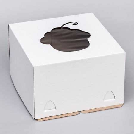 Box for a cake with a window, "cake", with an enhanced bottom, white, 30 x 30 x 19 cm