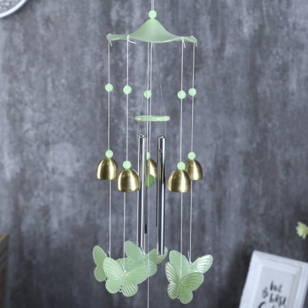 Wind music plastic, metal "butterflies" phosphorus 4 tubes, 5 bells 60 cm-2