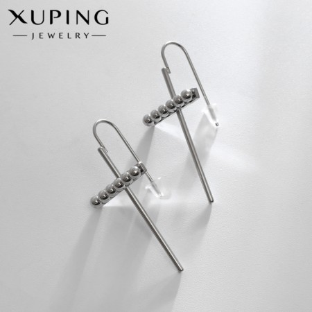 Earrings Metal Xuping cross with beads, silver color